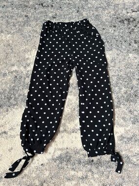 Girls' Black & White Polka Dot Tie-Hem Pants